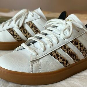 Adidas Women's White and Cheetah Grand Court Sneakers